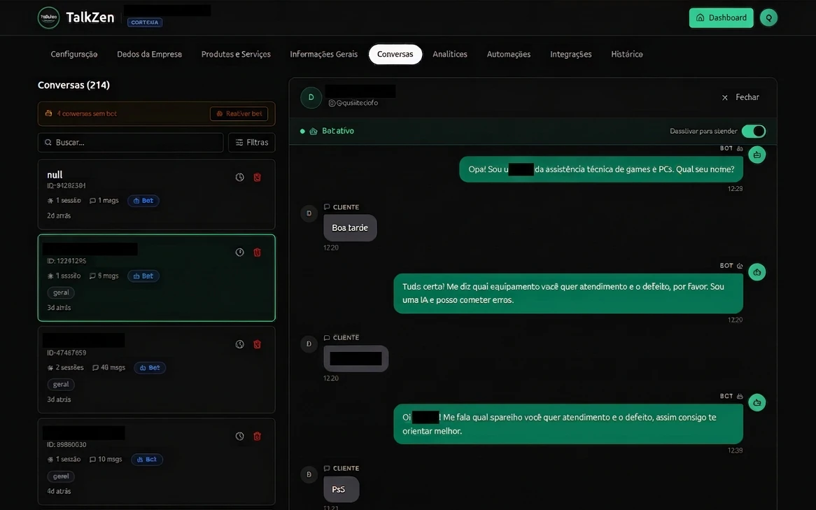 View screen and manage conversations.